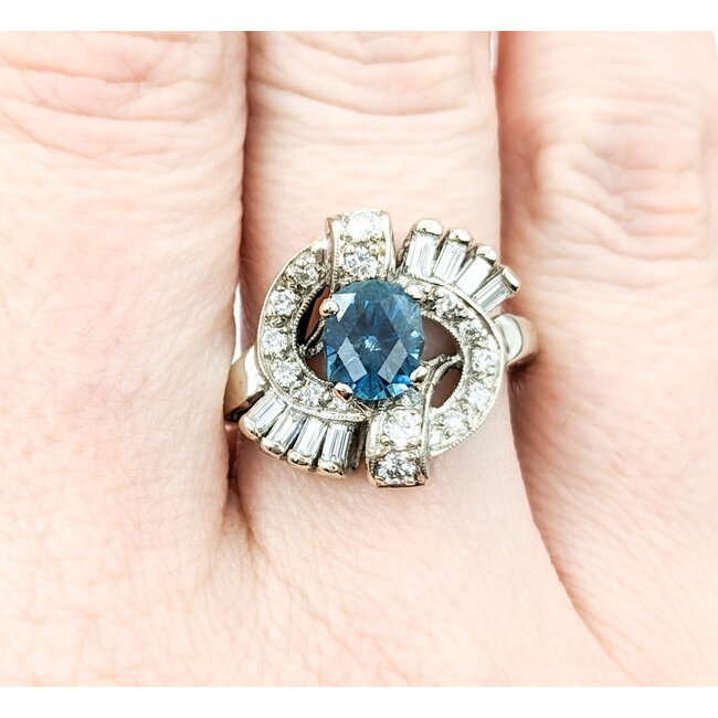 Ring .75ctw Round & Baguette 1.3ct Montana Sapphire 14kw Sz7.5 123030121