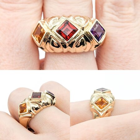 Ring .90ct Step Cut Square Garnet 1.08ct Amethyst 1.05ct Citrine14ky 224050152