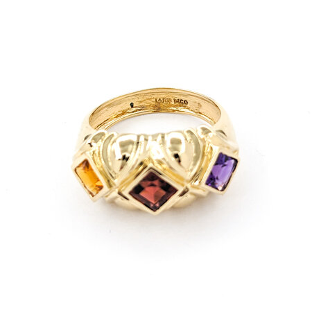 Ring .90ct Step Cut Square Garnet 1.08ct Amethyst 1.05ct Citrine14ky 224050152