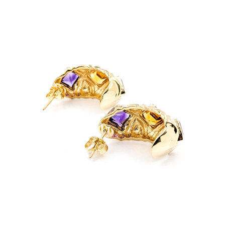 Earrings 1.70ctw Step Cut Square Garnets Friction Back 2.00ctw Amethysts 1.95ctw Citrines 23x12 14ky 224054151