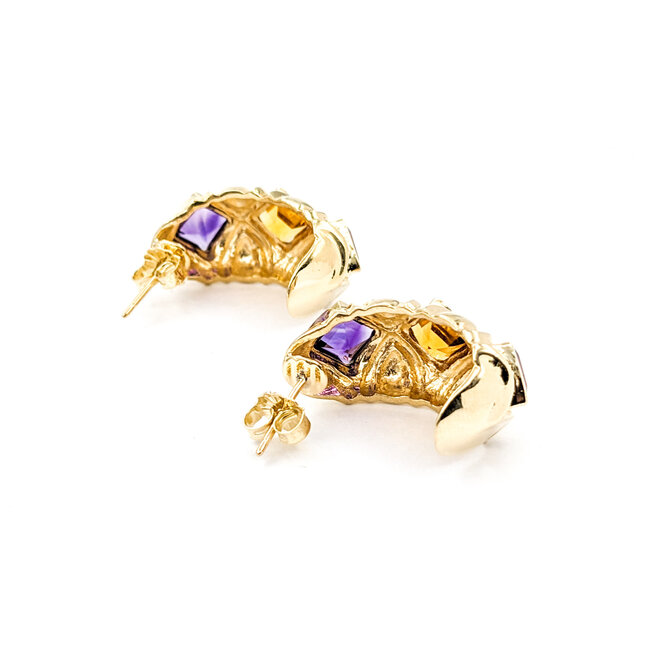 Earrings 1.70ctw Step Cut Square Garnets Friction Back 2.00ctw Amethysts 1.95ctw Citrines 23x12 14ky 224054151