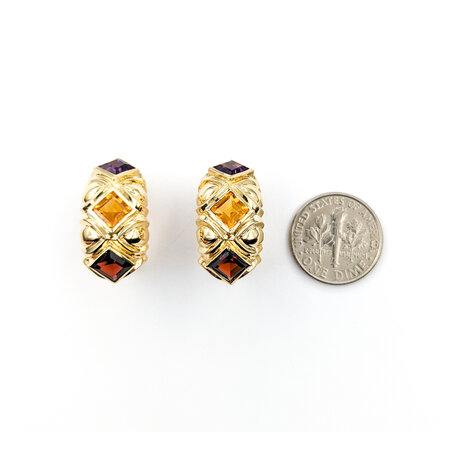 Earrings 1.70ctw Step Cut Square Garnets Friction Back 2.00ctw Amethysts 1.95ctw Citrines 23x12 14ky 224054151