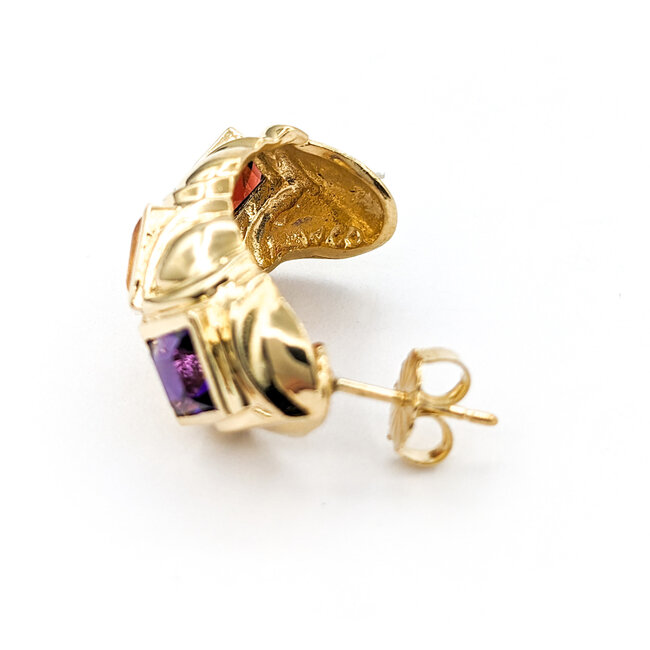 Earrings 1.70ctw Step Cut Square Garnets Friction Back 2.00ctw Amethysts 1.95ctw Citrines 23x12 14ky 224054151