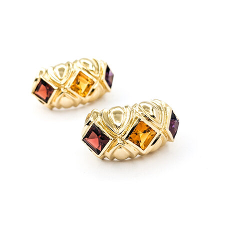 Earrings 1.70ctw Step Cut Square Garnets Friction Back 2.00ctw Amethysts 1.95ctw Citrines 23x12 14ky 224054151
