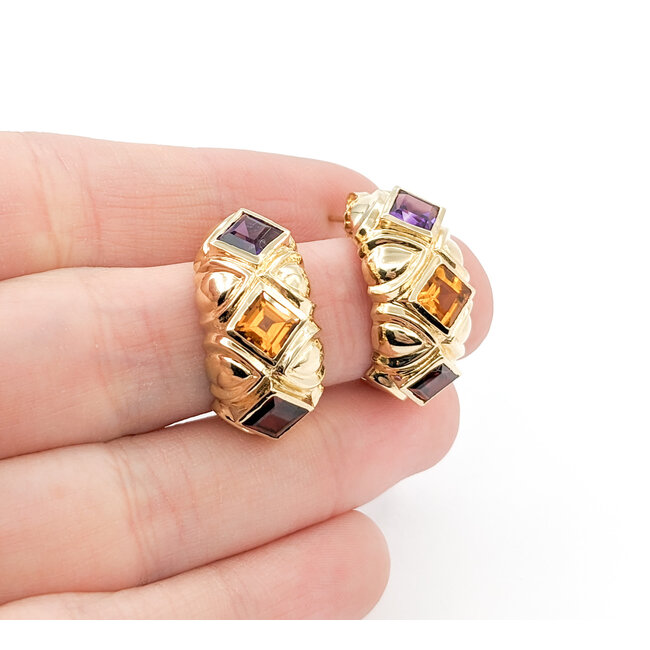 Earrings 1.70ctw Step Cut Square Garnets Friction Back 2.00ctw Amethysts 1.95ctw Citrines 23x12 14ky 224054151