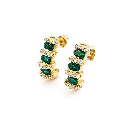 Earrings .32ctw Round Diamonds 1.50ctw Emeralds 14ky 17.5x7mm 223040088