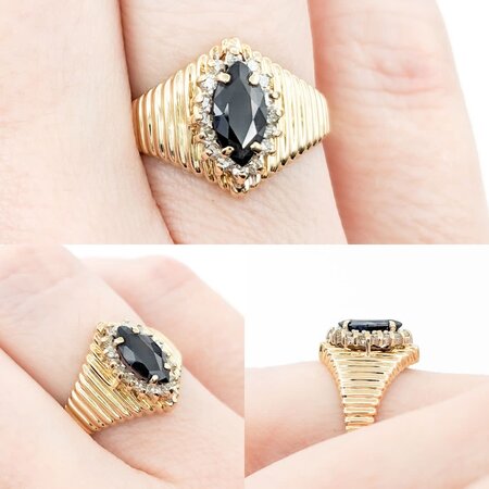 Ring 1980's .08ctw Single Cut Diamonds .78ct Sapphire 14ky 224050151