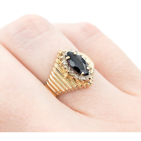 Ring 1980's .08ctw Single Cut Diamonds .78ct Sapphire 14ky 224050151