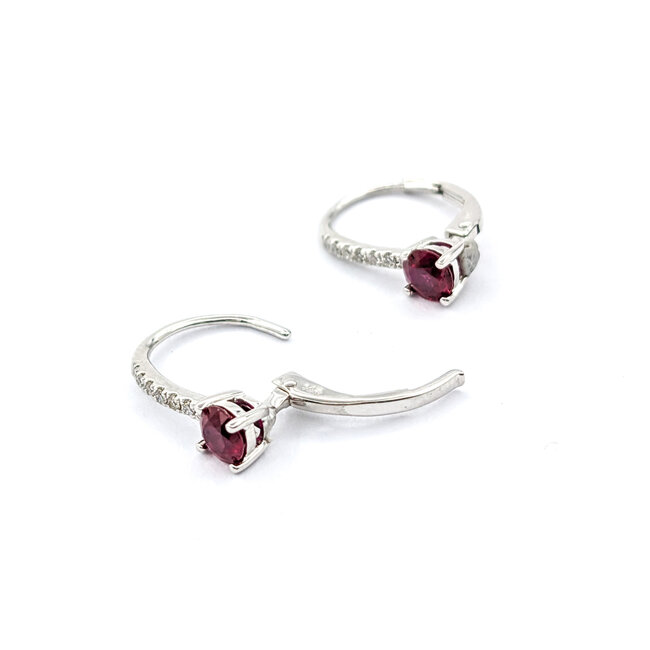 Earrings .07ctw Round Diamonds Leverback .60ctw Ruby .6x.15" 14kw 124044183