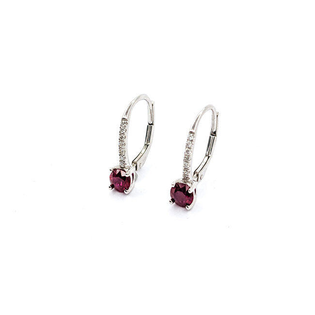 Earrings .07ctw Round Diamonds Leverback .60ctw Ruby .6x.15" 14kw 124044183
