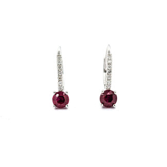 Earrings .07ctw Round Diamonds Leverback .60ctw Ruby .6x.15" 14kw 124044183