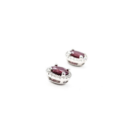 Earrings .10ctw Round Diamonds Stud .88ctw Ruby 7x6mm 14kw 124044166