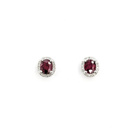 Earrings .10ctw Round Diamonds Stud .88ctw Ruby 7x6mm 14kw 124044166