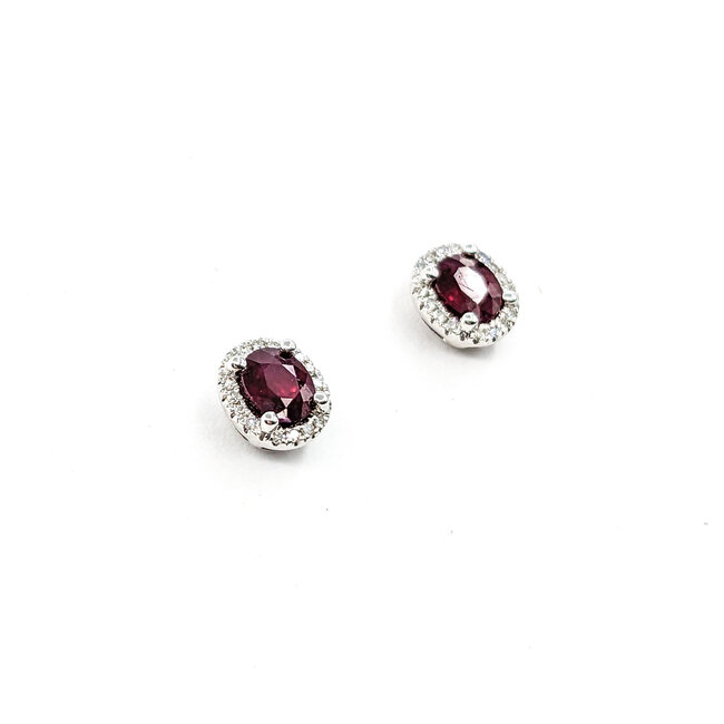 Earrings .10ctw Round Diamonds Stud .88ctw Ruby 7x6mm 14kw 124044166