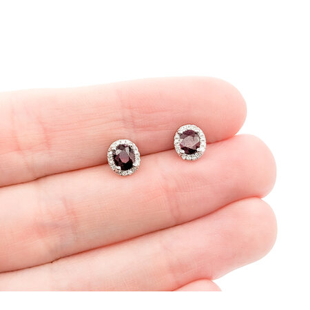 Earrings .10ctw Round Diamonds Stud .88ctw Ruby 7x6mm 14kw 124044166