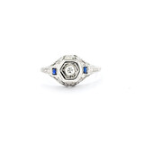  Ring Art Deco .07ct Round Diamond .06ctw Syn Sapphire 14kw Sz4.75 223020052