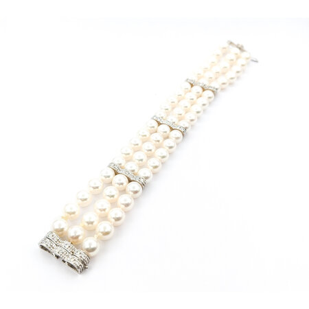 Bracelet 1.0ctw Round Diamonds 7mm Pearls 18kw 7" 223010063