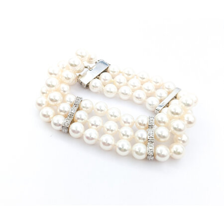 Bracelet 1.0ctw Round Diamonds 7mm Pearls 18kw 7" 223010063