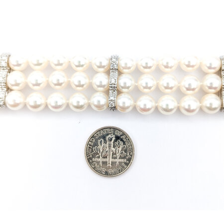 Bracelet 1.0ctw Round Diamonds 7mm Pearls 18kw 7" 223010063
