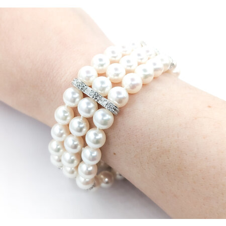Bracelet 1.0ctw Round Diamonds 7mm Pearls 18kw 7" 223010063