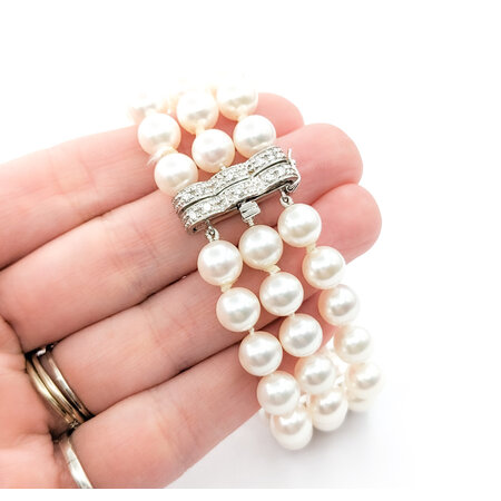 Bracelet 1.0ctw Round Diamonds 7mm Pearls 18kw 7" 223010063