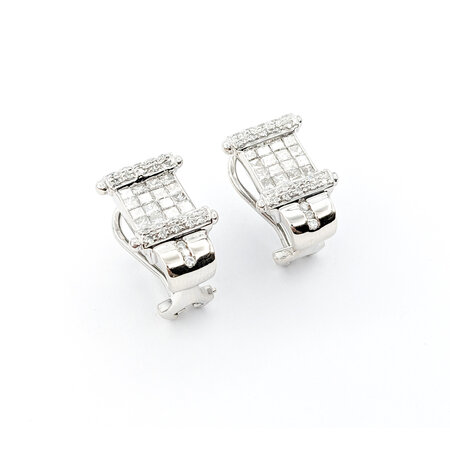 Earrings Omega Back 1.50ctw Princess/Round Diamonds Invisible Set 17.5x11.5mm 14kw 224054007