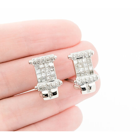 Earrings Omega Back 1.50ctw Princess/Round Diamonds Invisible Set 17.5x11.5mm 14kw 224054007