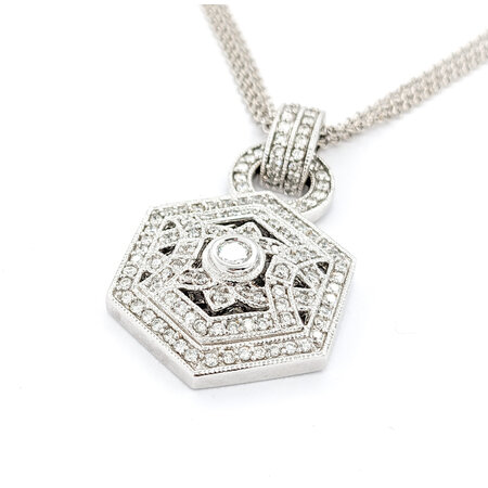 Pendant w/3 Strand Chain Hexegon Milgrain .60ctw Round Diamonds 36x21mm 14kw 16"" 224051003