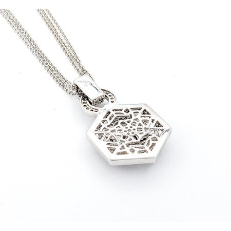 Pendant w/3 Strand Chain Hexegon Milgrain .60ctw Round Diamonds 36x21mm 14kw 16"" 224051003