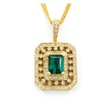  Pendant w/3 Strand Chain .50ctw Round Diamonds 1.40ct Emerald 14ky 224051252