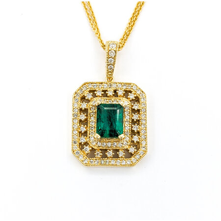 Pendant w/3 Strand Chain .50ctw Round Diamonds 1.40ct Emerald 14ky 224051252