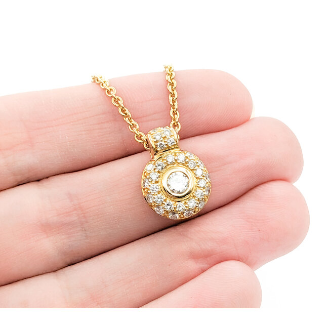 Pendant Pave Circle .50ctw Round Diamonds 16x12mm 14ky 16"" 224051008