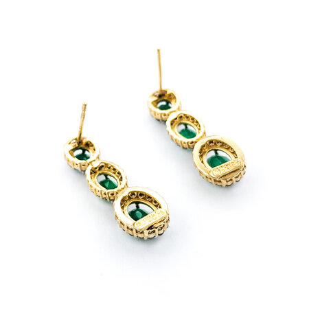 Earrings Dangle Stations .30ctw Round Diamonds Halo Friction Back 1.60ctw Emeralds 25x7.5mm 14ky 224054154