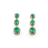  Earrings Dangle Stations .30ctw Round Diamonds Halo Friction Back 1.60ctw Emeralds 25x7.5mm 14ky 224054154