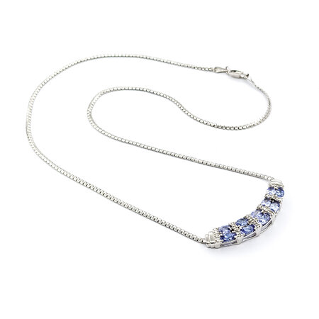 Necklace .12ctw Round Diamonds Curved Bar 2.25ctw Tanzanite 14kw 17.5"" mm 224052252