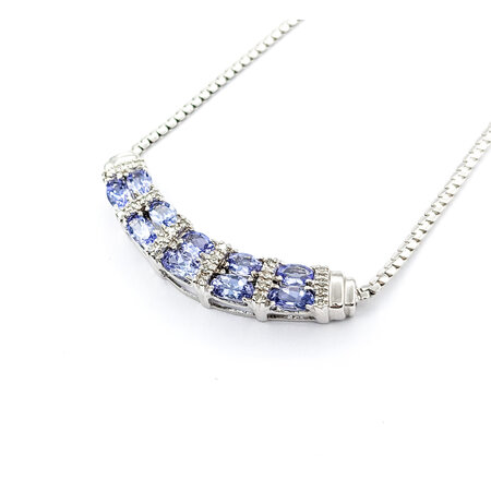 Necklace .12ctw Round Diamonds Curved Bar 2.25ctw Tanzanite 14kw 17.5"" mm 224052252