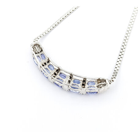 Necklace .12ctw Round Diamonds Curved Bar 2.25ctw Tanzanite 14kw 17.5"" mm 224052252