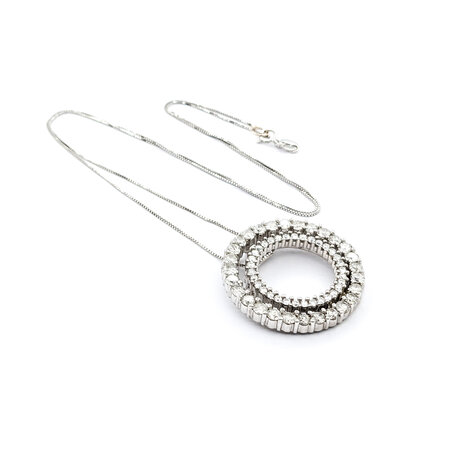 Pendant Double Circle W/Chain 1.75ctw Round Diamonds 26.5mm 14kw 18"" 224051006