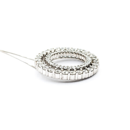 Pendant Double Circle W/Chain 1.75ctw Round Diamonds 26.5mm 14kw 18"" 224051006