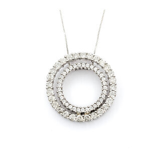 Pendant Double Circle W/Chain 1.75ctw Round Diamonds 26.5mm 14kw 18"" 224051006