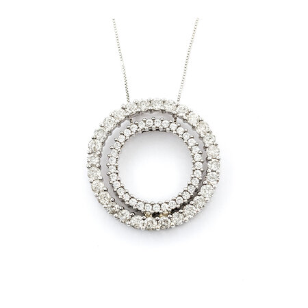Pendant Double Circle W/Chain 1.75ctw Round Diamonds 26.5mm 14kw 18"" 224051006