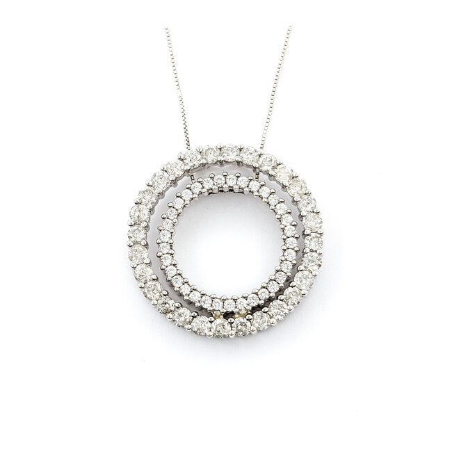 Pendant Double Circle W/Chain 1.75ctw Round Diamonds 26.5mm 14kw 18"" 224051006