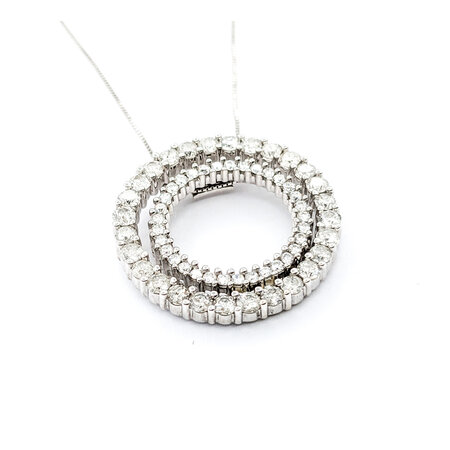 Pendant Double Circle W/Chain 1.75ctw Round Diamonds 26.5mm 14kw 18"" 224051006