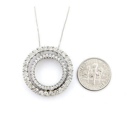 Pendant Double Circle W/Chain 1.75ctw Round Diamonds 26.5mm 14kw 18"" 224051006