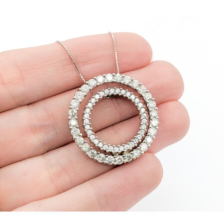 Pendant Double Circle W/Chain 1.75ctw Round Diamonds 26.5mm 14kw 18"" 224051003
