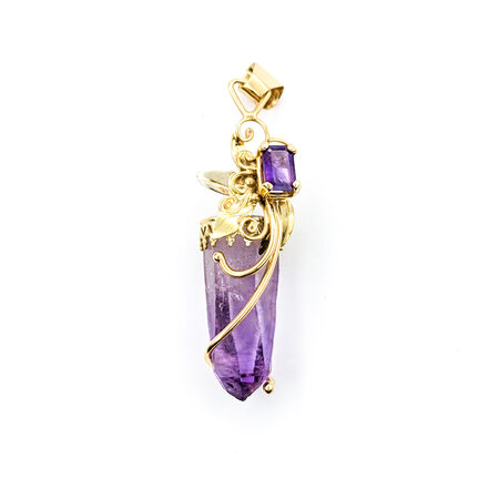 Pendant Hand Made 14ct Natural Crystal Amethyst .55ct Amethyst 50x12mm 14ky " 224051254