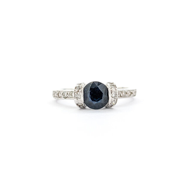 Ring .15ctw Round Diamonds 1.05ct Sapphire 18kw Sz6.5 221010084