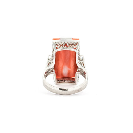 Ring Vintage .15ctw Round Diamonds 21x11.5mm Coral Platinum Sz6.5 223070035