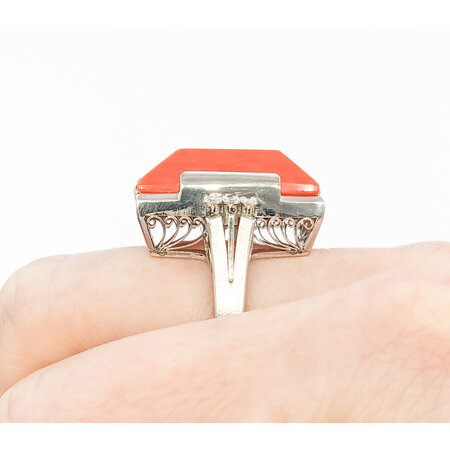Ring Vintage .15ctw Round Diamonds 21x11.5mm Coral Platinum Sz6.5 223070035