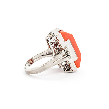Ring Vintage .15ctw Round Diamonds 21x11.5mm Coral Platinum Sz6.5 223070035